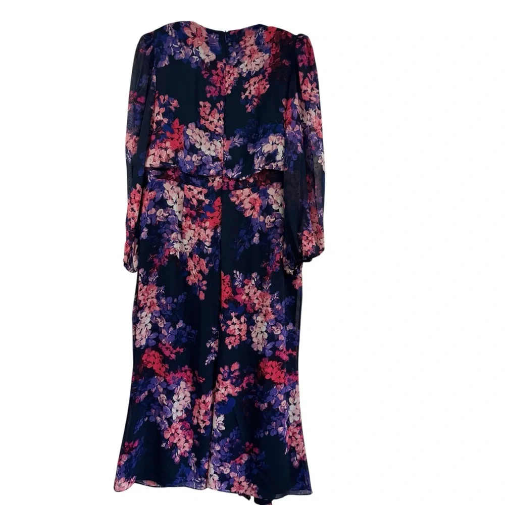 Eliza J Ruffled Long Sleeve Dress Slit Leg Size 14 Cocktail Floral Mother Bride - Picture 4 of 11